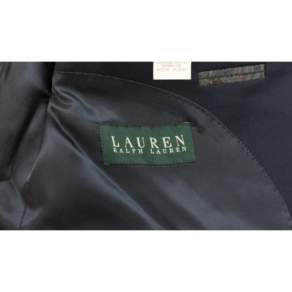 Lauren‎ Ralph Lauren Blazer Men's 46L Navy Blue 100% Wool Two Button